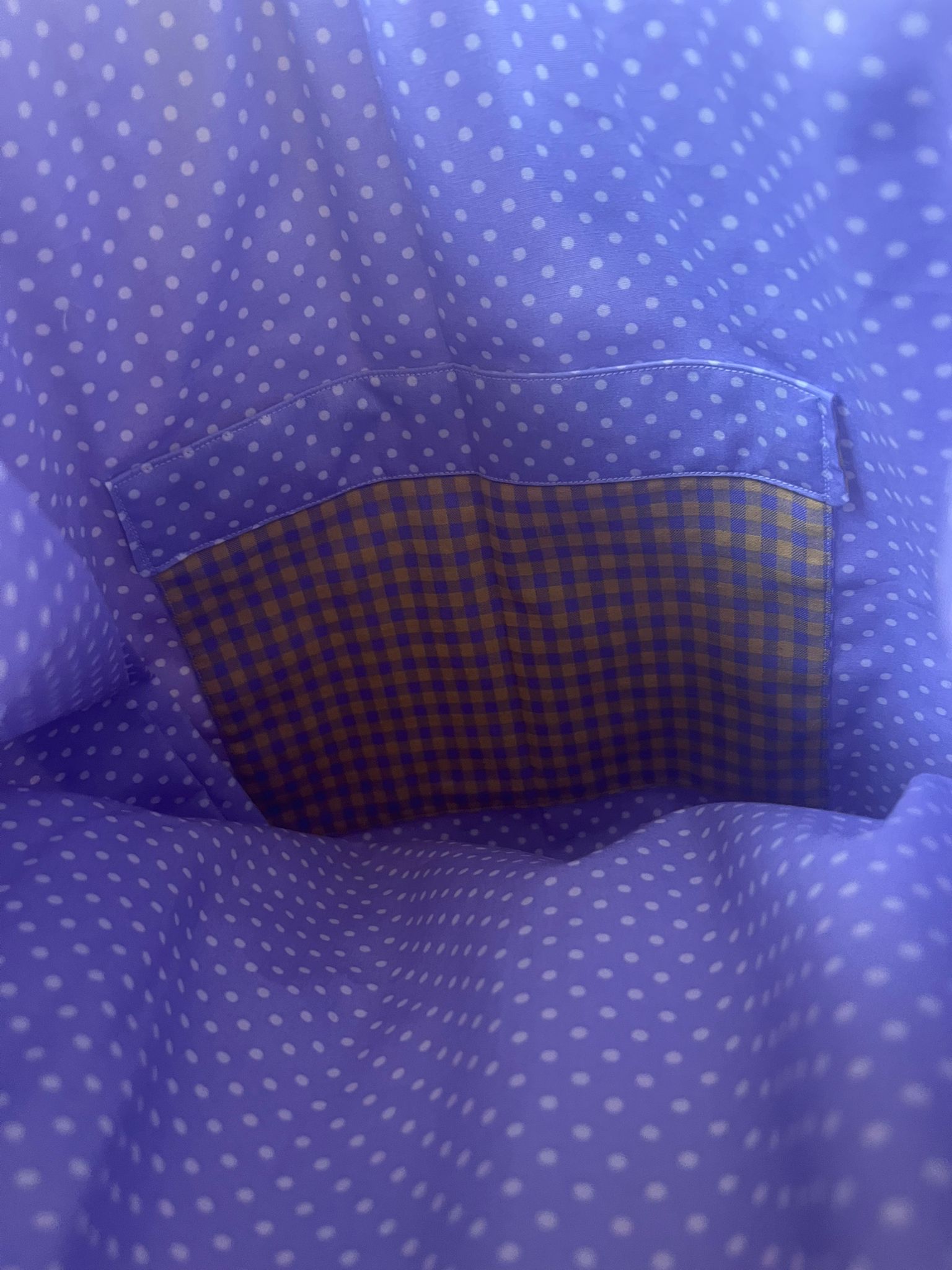 Handmade Tote bag soft apricot and lilac check, lilac dot lining